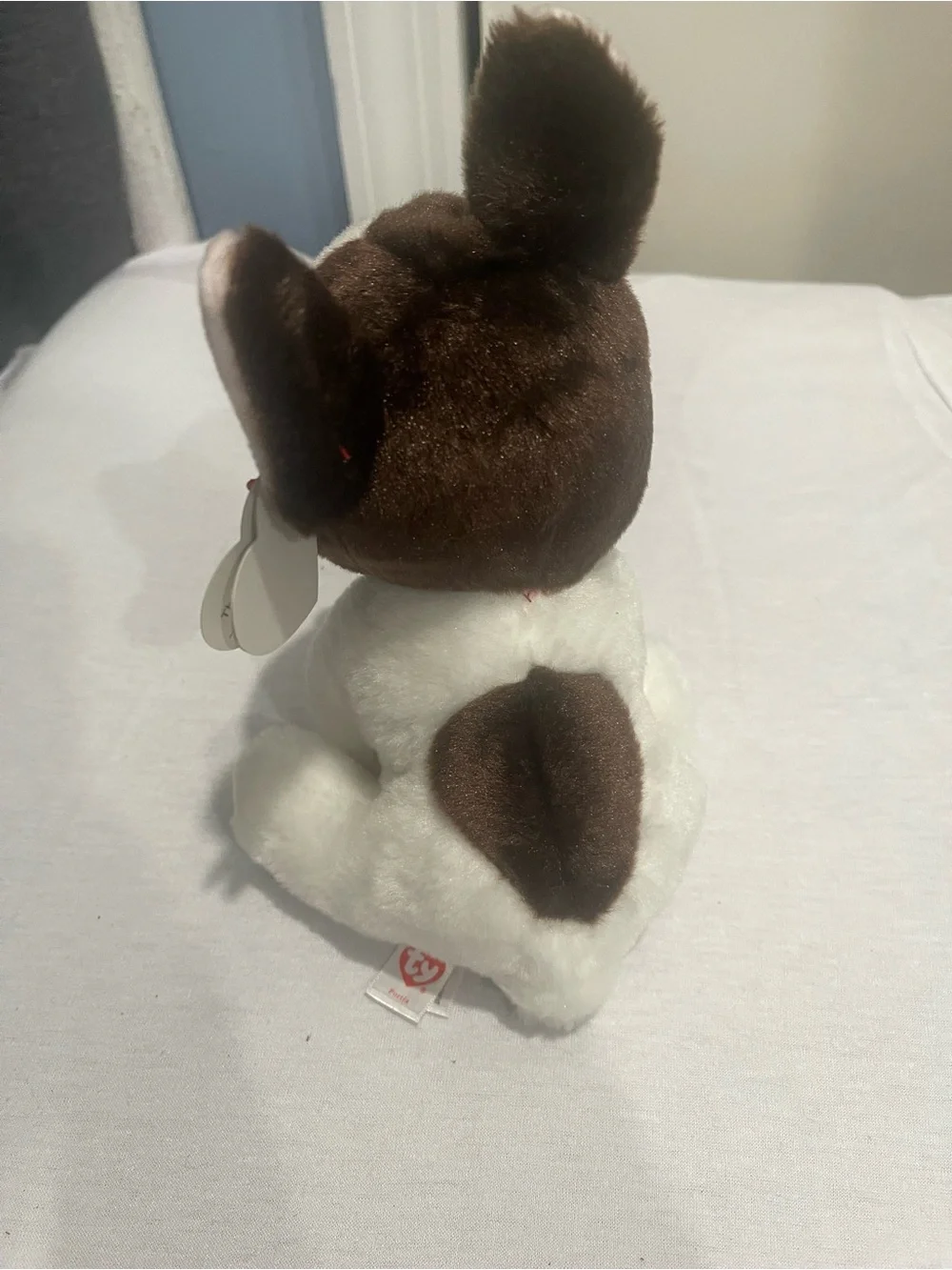 Ty Brown and White Plush Puppy with Blue Eyes